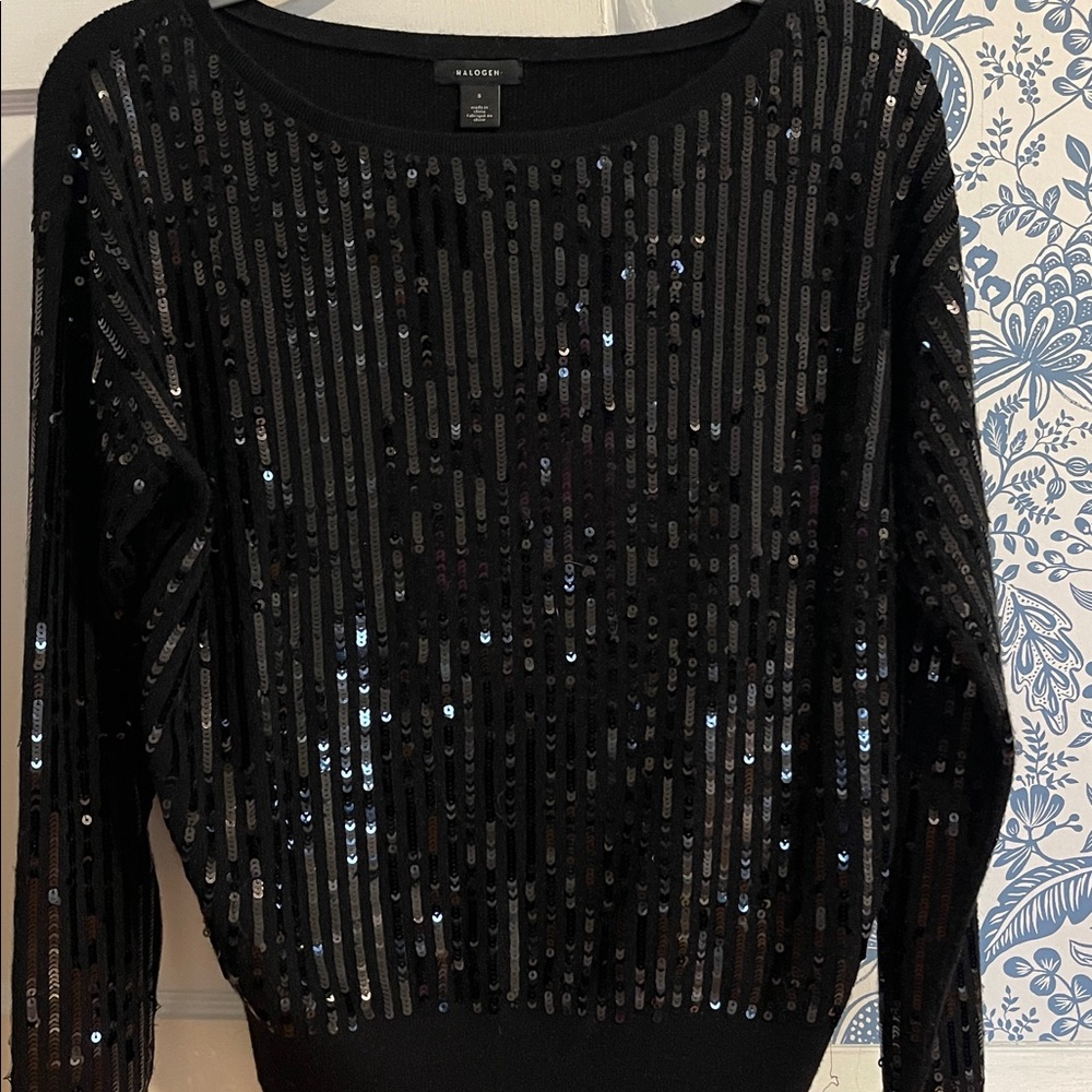 Halogen Black Sequin Long Sleeve sweater